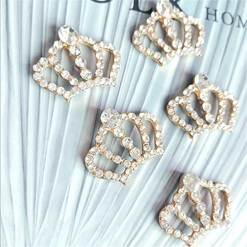 10PCS 33*22MM Moda Chique Prata Cristal Coroa Botões Para Convite de Casamento Botão de Strass Para Decorar Artesanato Acessórios