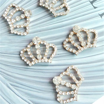 10PCS 33*22MM Moda Chique Prata Cristal Coroa Botões Para Convite de Casamento Botão de Strass Para Decorar Artesanato Acessórios