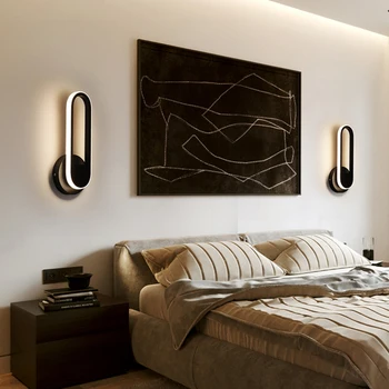 Venda quente levou lâmpada de parede indoor preto e ouro branco de giro parede de luz simples arte de murais, decoração de casa moderna de cabeceira lâmpada de parede