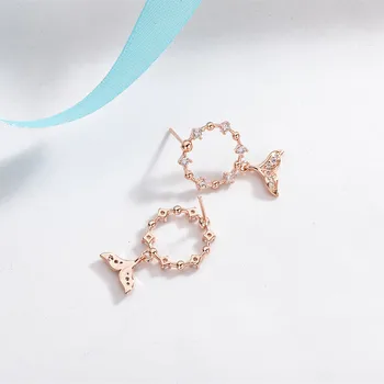 Bague Ringen Estilo coreano de Prata 925 Jóias Temperamento Rabo de Peixe Cor do Ouro de Rosa Brincos para Mulheres Zircão Engajamento EarStuds