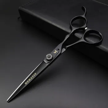 6 polegadas, cabelo Preto tesoura mola de ajuste de Japonês 440C tesoura de cabeleireiro barbeiro de corte e desbaste, tesouras e navalha
