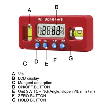 1pcs Mini Digital Transferidor Inclinômetro Magnético Ângulo Localizador de Medidor de Nível de ABS vermelho Display LCD Digital de Nível de Caixa de ferramenta de Medição