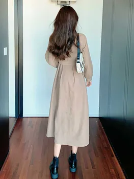 Mulher De Vestido Coreano De Uma Peça De Moda Slim Mangas Compridas, Vestidos De Primavera Outono Mulheres 2021 Francês Do Office Casual, Vestido Midi Vestido