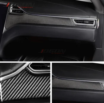 3pcs Matte & Brilhante Real de Fibra de Carbono Para o Tesla Model S, Modelo X De A 2019 Carro, Dashboard do Console Central do Painel de Guarnição Acessórios