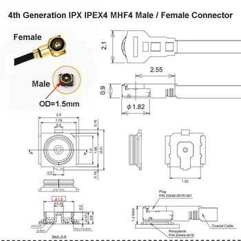 10pcs/lot MHF4 Cabo Fêmea RP-SMA Ângulo Direito para IPEX4 Tomada Fêmea WIFI Adaptador de Antena de 50 Ohms RF1.13 Pigtail Cabo De Extensão