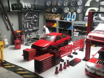 1:64 Garagem cena ferramenta de reparo de peças em liga de diecast veículo brinquedo de metal modelo de carro de coleta de Guindaste de reparação de pneus, máquina de fãs presente