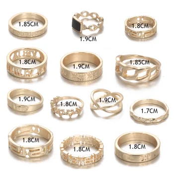 Retro Mulheres Conjunto de Anéis de Geometria Anel de Ouro de Noivado Namoro Gótico Acessórios 2021 Moda das Mulheres de Cristal Dom Boêmio Jóias