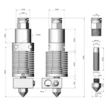 1Set Impressora 3D de Peças 24 Montado Extrusora Hotend Kit Bico de Calor de Alumínio do Bloco Para Creality Ender-3/CR-10/CR-10S Pro Quente