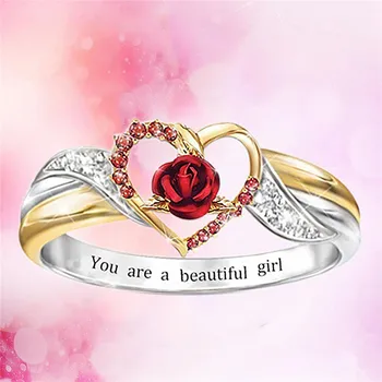 2021 Tendência Anel Para as Mulheres de Luxo Com Strass em forma de coração de Flor de Bohemia Amor Romântico Rosa de mulheres Anel de Dedo Para Casamento