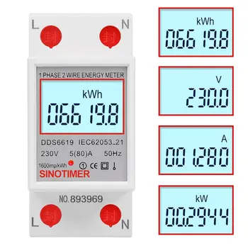 Fase monofásica Dois do Fio kWh AC 230V 50Hz Display LCD Digital Wattmeter de Energia o Consumo de Energia Elétrica Medidor Elétrico Trilho Din