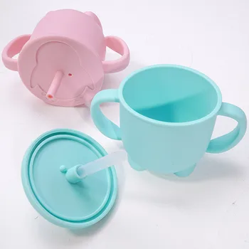 Novo Design Eco-Friendly Alimentação Infantil Copo Com Palha Portátil de Silicone à prova d'água Sippy Copa do BPA Free Garrafas