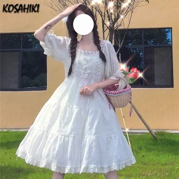 KOSAHIKI Verão Kawali Fairy Dress Mulheres Elegantes Doce Laço Borboleta Feminino de Festa Cosplay Harajuku coreano Vestidos 2021 Manto