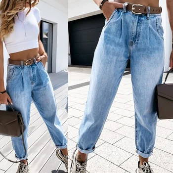 2021 Verão a Luz de Rua cor-de-Senhoras Casual Emagrecimento Jeans Tendência da Moda Meados de cintura Pequenos pés de Mulheres de Nove Calças de trimestre WS15