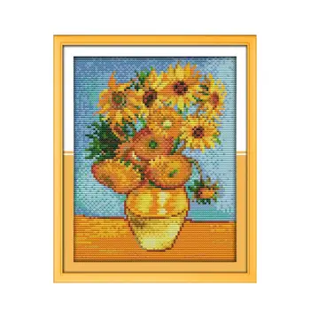 Alegria de domingo Van Gogh Girassol Ponto de Cruz, Kits de Holanda Flor do Sol Chinês Bordado Contados de obra de Bordador Decoracion para o Lar