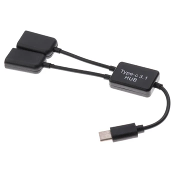 USB3.1 Tipo C ao Dual USB 2.0 OTG Carga de Hub, o Conector do Adaptador de Cabo Preto