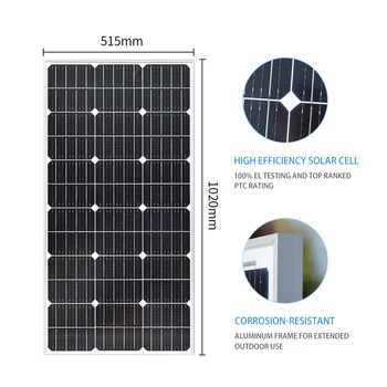 200w Painel Solar 2pcs de 100 Watts de 12 v e 24 v Monocristalino, 2-Pack Design Compacto & Painel Solar Conector Ferramenta de Montagem