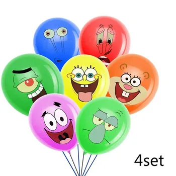 28pcs Esponja Fornecimentos de Terceiros Bob Balões de Látex Feliz Aniversário Cartoon Tema de Decoração Para Menino Ou Menina Crianças Balões de Festa Decoração