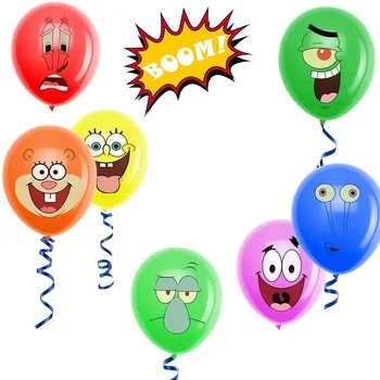 28pcs Esponja Fornecimentos de Terceiros Bob Balões de Látex Feliz Aniversário Cartoon Tema de Decoração Para Menino Ou Menina Crianças Balões de Festa Decoração