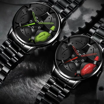 Homens de Esporte 3D Rim Hub Roda de Relógios de Luxo Masculinos Carro Esporte relógio de Pulso de Quartzo Homens Relógios Relógio Masculino para o Presente Relógio