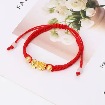 Chinês Feng Shui Ouro Pi Xiu Cabala Vermelho Pulseira corda de Proteção para os Olhos R2LE