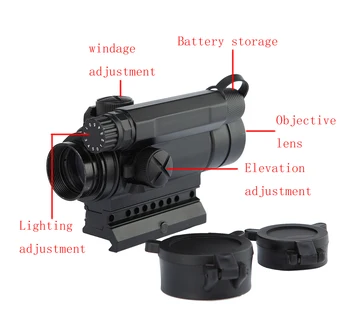 Tática M4 Vermelho e Verde Illminated Ponto de Vista Riflescope de Disparo do Reflexo Ótica Visão Para Arma de Caça de Airsoft Ajuste montada em Trilho de 20mm