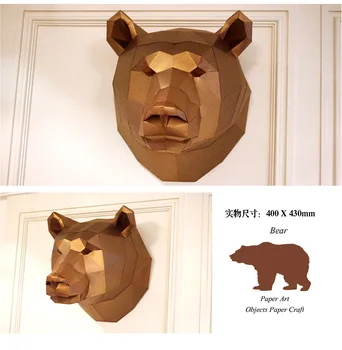 3D em Papel Modelo Urso Cabeça de Cervo Papercraft Quarto de Decoração de Casa de Decoração de Parede de quebra-Cabeças Educativos Brinquedos de DIY Presente para Crianças