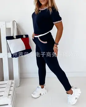 Europeus e Americanos nova azul marinho sports 2-conjunto de peças de suor se adapte às mulheres mulher de calças de queda de roupas para mulheres