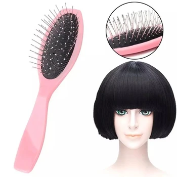 1pc Impedir a estática do cabelo, escova para cabelo sintético não emaranhado clipe de extensão de peruca cor-de-rosa pente de ferramentas de estilo