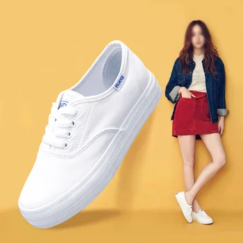 Branco novo Calçados Casuais das Mulheres coreano Tendência de Sapatos de Lona Plataforma Laço Aluno Respirável Todos-jogo Televisão Sapatos da Moda
