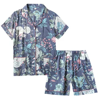 NHKDSASA de Manga Curta, Shorts de Mulheres Pijama Conjunto de 2021 Verão Grande Impressão Floral Pijamas Terno Casa Senhoras de Serviços Sleepwear
