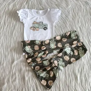 Atacado personalizada de moda de abóbora roupas para bebê meninas abóbora roupa de alta qualidade boutique bell bottom 2 peças de conjunto