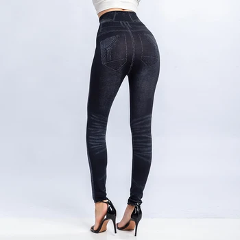 2021 Mulheres Sexy Push-Up Perfeita Cintura Alta Aquecido Jeans, Leggings Mulheres Mola Elástica Falso Jeans Jeggings Calças Leggins Mujer