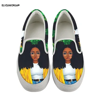 ELVISWORDS Elegante Meninas Africanas de Animação Padrão de Mulheres Deslizar sobre Sapatos de Verão, o Conforto de Apartamentos de Meninas Lofers Casual Mulheres Tênis