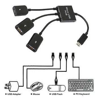 Micro USB / Tipo C 2 OTG Porta Dupla de HUB Cabo Y Divisor Para Tablet Android Teclado Mouse Micro-USB Tipo-C Conversor Adaptador