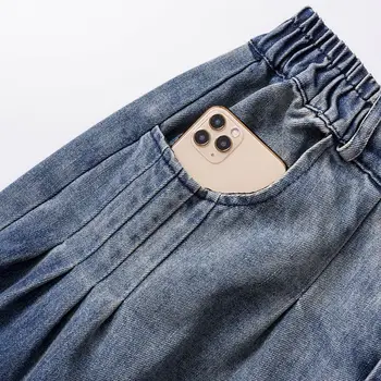 Calças de brim das Mulheres do Vintage de Cintura Alta, Calças de 2021 Primavera Verão Casuais Novo Soltas Rugas Jeans Streetwear Nove pontos de Harlan Calças