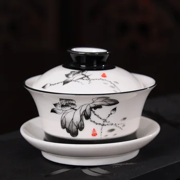 O estilo chinês de Chá Turee Gaiwan Vintage Cerâmicas pintadas à mão Teaware Define pintados à Mão em porcelana Kung Fu Conjunto de Chá Tigela