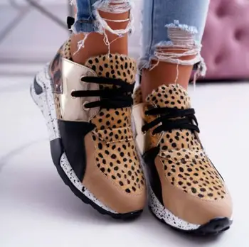 Mulheres Tênis Lace-Up a Plataforma de Calçados Esportivos para Mulheres Respirável Senhoras Tênis estampa de Leopardo das Mulheres Vulcanizar chaussures