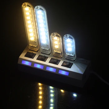 Mini USB LED Lâmpada de Mesa Portátil de Leitura da Mesa de Luz 3 8 Leds Livro luzes da Noite da Lanterna elétrica De Acampamento Banco de Energia Portátil