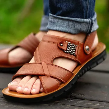 Tamanho Grande 48 Homens Sandálias De Couro De Verão, Homens Clássicos Sapatos Chinelos Macios Sandálias Homens Romanos Pé Calçado Confortável Ao Ar Livre