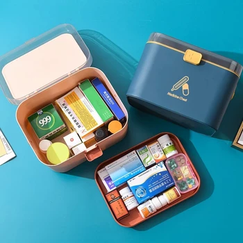 Caixa portátil Medicina Multifuncional de Grande Capacidade de Primeiros Socorros Kit de caixas de Armazenamento de Plástico Medicina de Emergência Organizadora com Alça