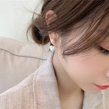 2021 Nova Coreano Simulado Pérola Coração Moda Temperamento Simples Pendientes Mujer De Jóias De Moda Doces Brincos