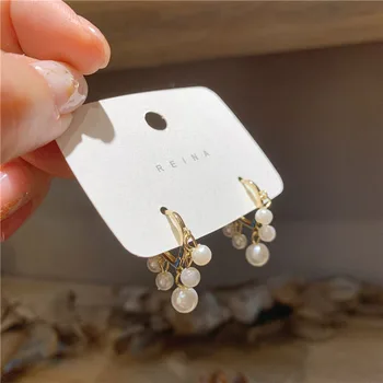 Pérola brincos de ouro da aro do oscila Geométricas clipe earings para as mulheres coreano brinco pendientes mujer jóias kolczyki