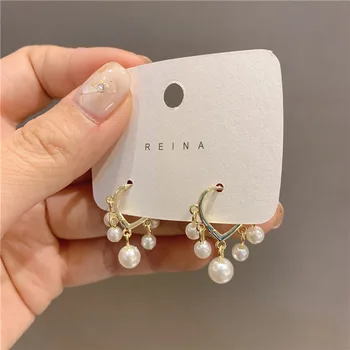 Pérola brincos de ouro da aro do oscila Geométricas clipe earings para as mulheres coreano brinco pendientes mujer jóias kolczyki