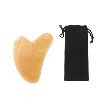 Amarelo Jade Gua Sha Raspador de Pedra Natural em formato de Coração Gua Sha Conselho Anti-Rugas Levantamento de Cara Massager Ferramentas para Rosto, Corpo