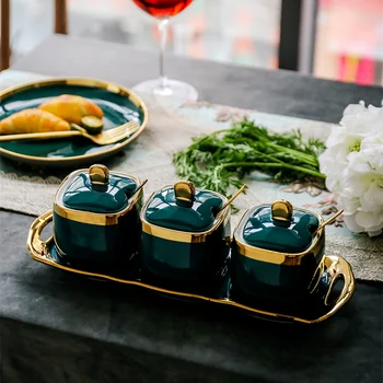 Alta qualidade de material de cozinha com o Tempero verde Garrafa de cerâmica pote de óleo de soja molho de vinagre garrafas pote de mel tempero de garrafa