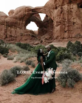 LORIE Verde Esmeralda Vestidos de Baile de Tule Uma Linha de Tempo Pregas do Lado de Divisão Africana Noite de Casamento Vestido de Festa para Formatura 2021
