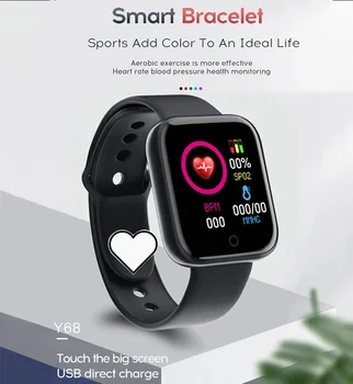 2021 Y68 Smart Watch Homens Mulheres Pressão Arterial de Fitness Tracker Pulseira de Relógio Inteligente D20 Esporte Impermeável Smartwatch Android IOS