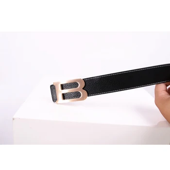 Design moderno B Carta de Fivela de Alta Qualidade de Couro Homens Mulheres Cintos de Moda Casual Suave Fivela de Cinto de Luxo Largura 3,5 cm