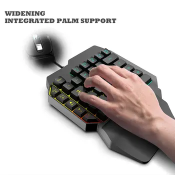 Com fio com Uma Mão Gaming Keyboard Mouse Combo para PUBG PC Gamer Combinação 39 Teclas de Conselho que Joga com o Mouse LED arco-íris de luz de fundo