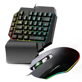 Com fio com Uma Mão Gaming Keyboard Mouse Combo para PUBG PC Gamer Combinação 39 Teclas de Conselho que Joga com o Mouse LED arco-íris de luz de fundo